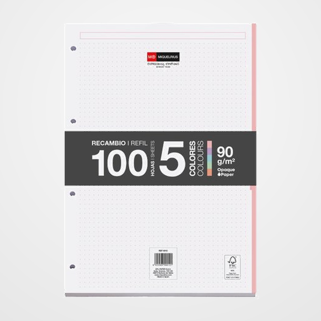 RECAMBIO MIQUELRIUS NOTEBOOK 5 A4 100h 90gr ENCOLADO 4 TALADROS DOTS PASTEL