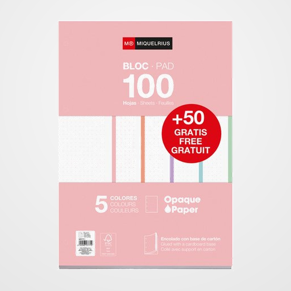 RECAMBIO MIQUELRIUS NOTEBOOK 5 A4 100+50h 90gr ENCOLADO 4 TALADROS DOTS PASTEL
