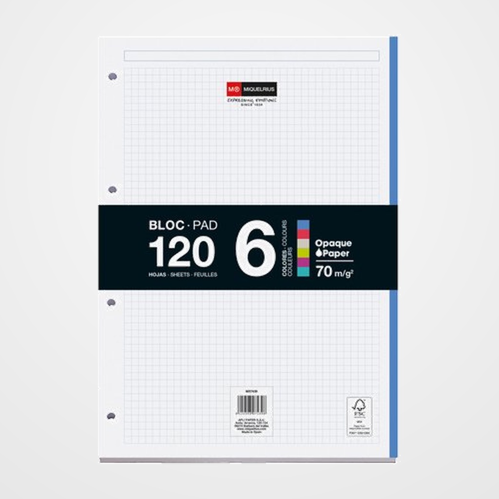 RECAMBIO MIQUELRIUS NOTEBOOK 6 A4 120h 70gr 4 TALADROS CUADRIC.5x5