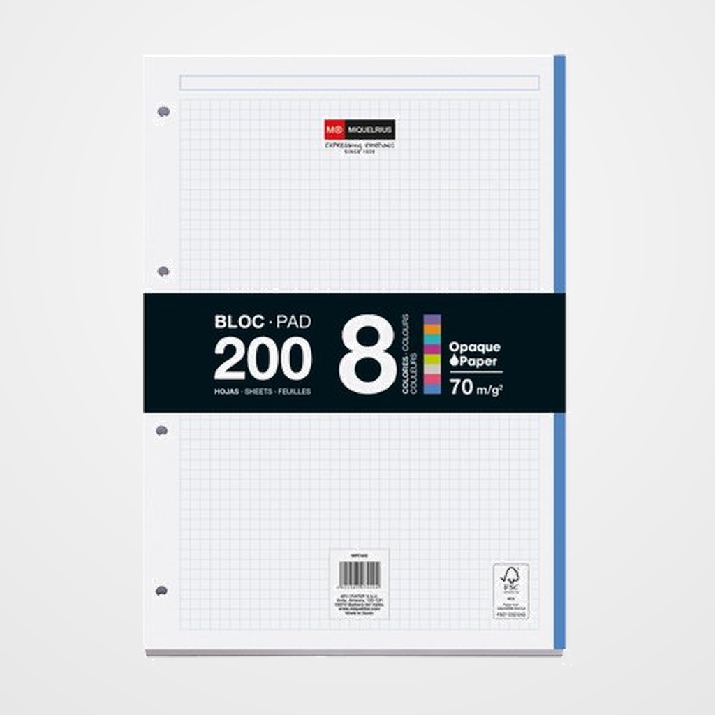 RECAMBIO MIQUELRIUS NOTEBOOK 8 A4 200h 70gr 4 TALADROS CUADRIC.5x5