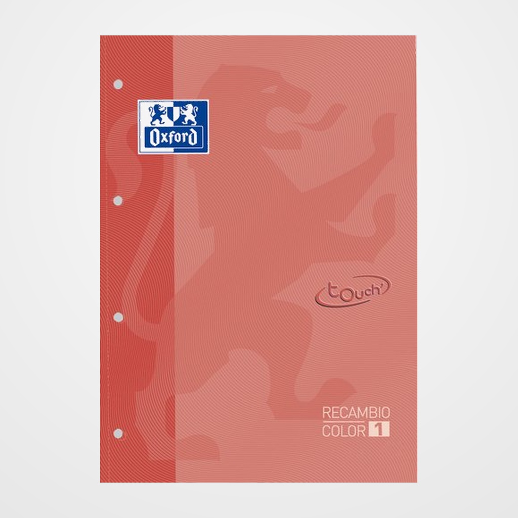 RECAMBIO OXFORD SCHOOL COLOR 1 TOUCH ENCOLADO A4+ 80h 90gr 4 TALADROS CUADRIC.5x5 CORAL (1 color de recuadro)