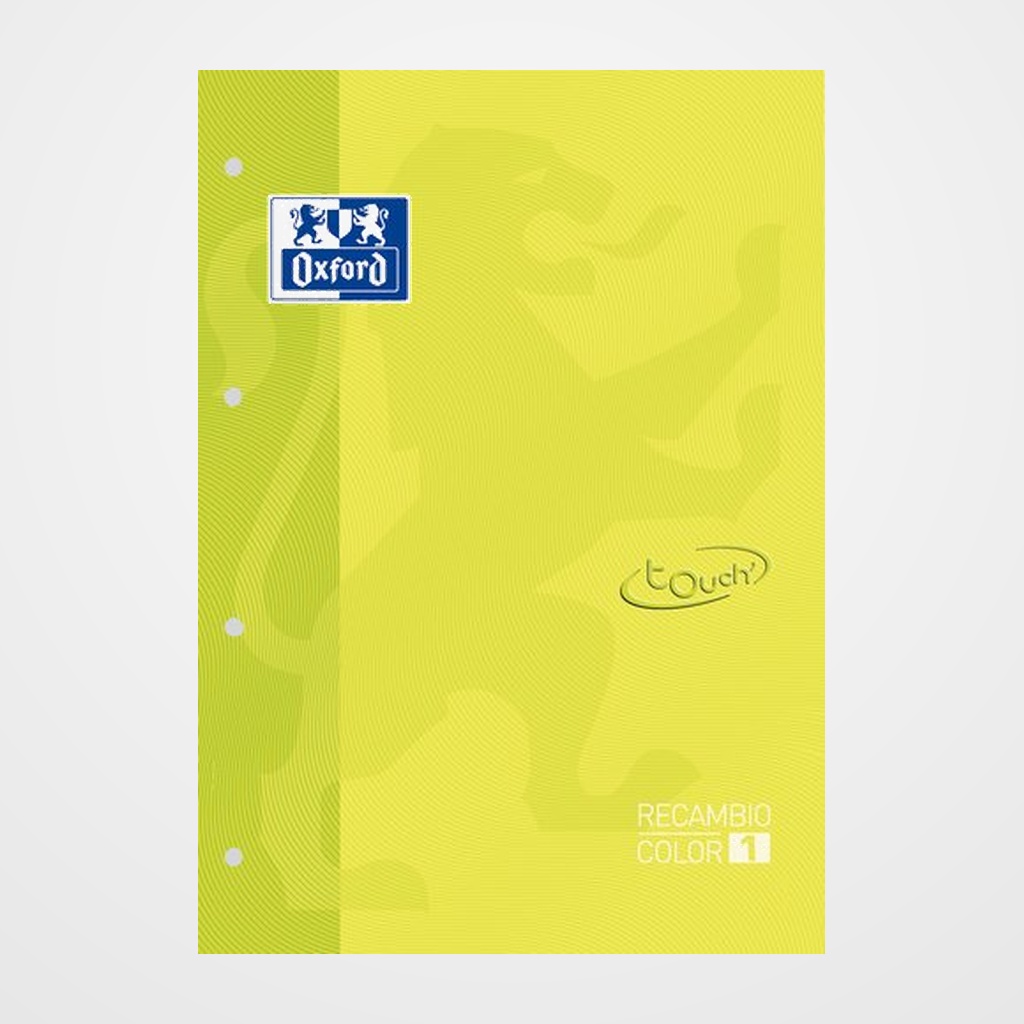 RECAMBIO OXFORD SCHOOL COLOR 1 TOUCH ENCOLADO A4+ 80h 90gr 4 TALADROS CUADRIC.5x5 LIMA (1 color de recuadro)