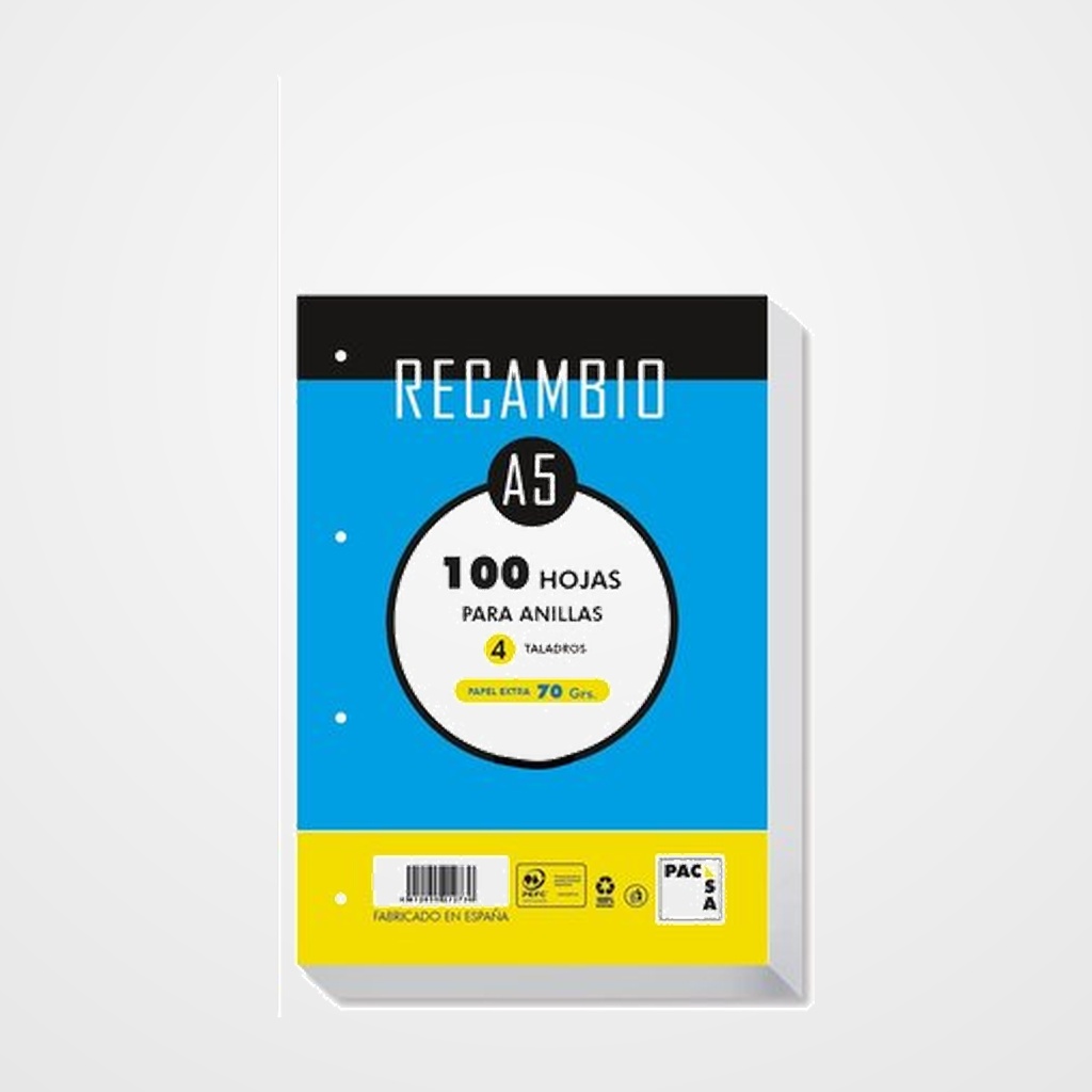 RECAMBIO PACSA A5 100h 70g 4 TALADROS CUADRICULA 4x4