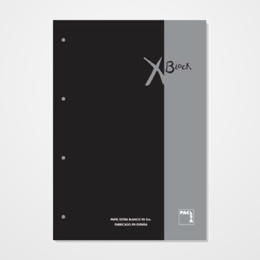 RECAMBIO PACSA XBLOCK ENCOLADO A4 80h 90gr 4 TALADROS CUADRIC.5x5 NEGRO (1 color en rayado y banda)