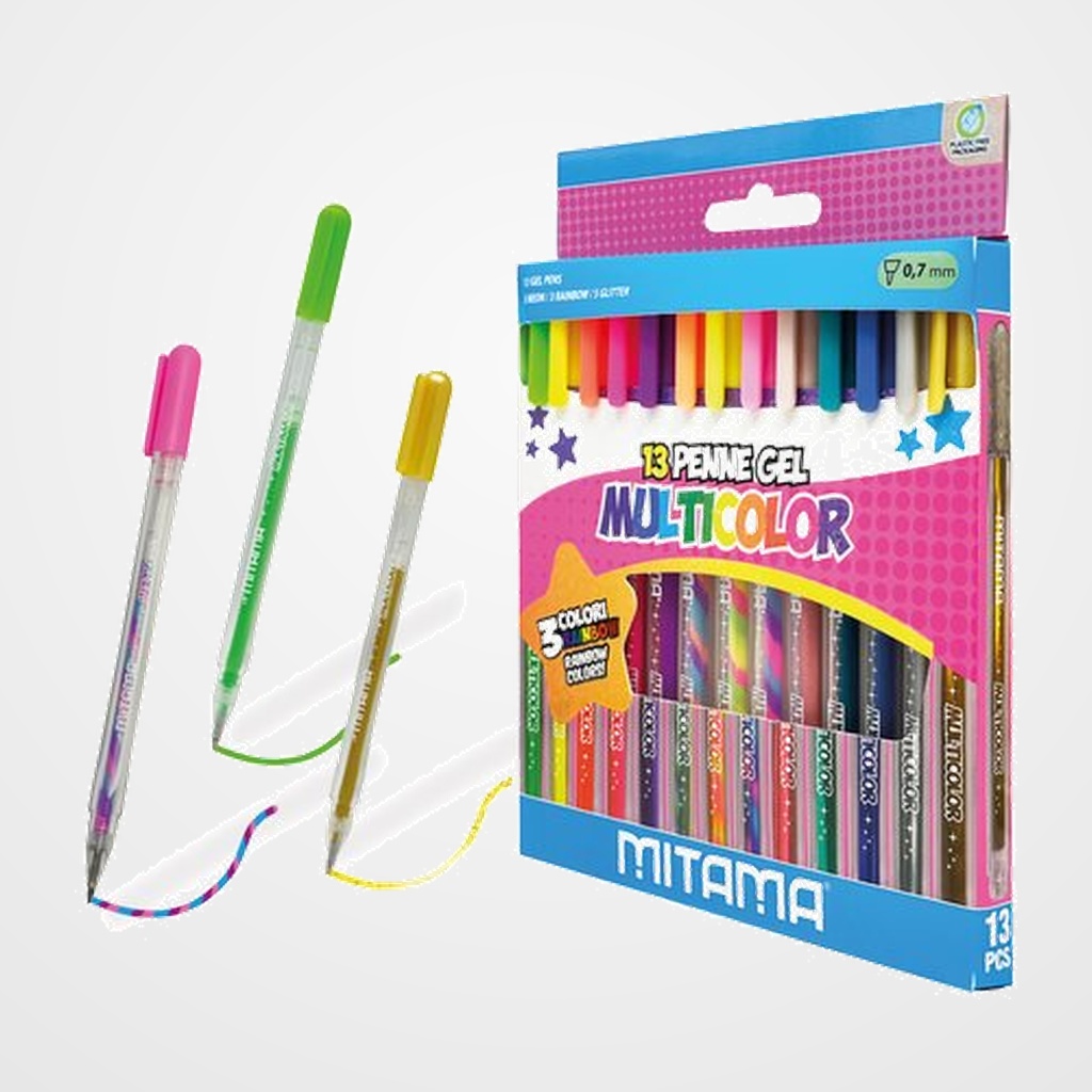 ROLLER GEL MITAMA GLITTER 1mm ESTUCHE de 13