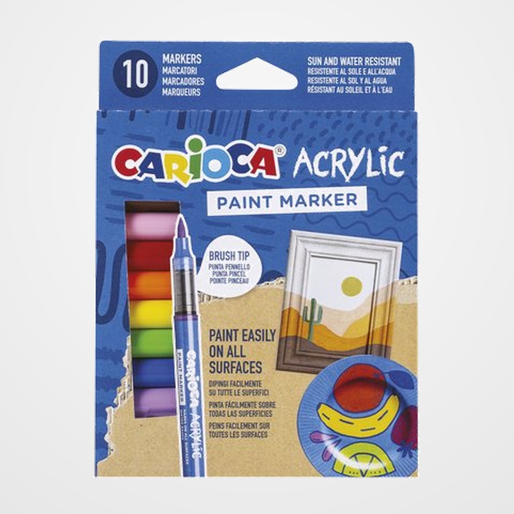 ROTULADOR ACRILICO CARIOCA PAINT MARKER PUNTA PINCEL CAJA de 10