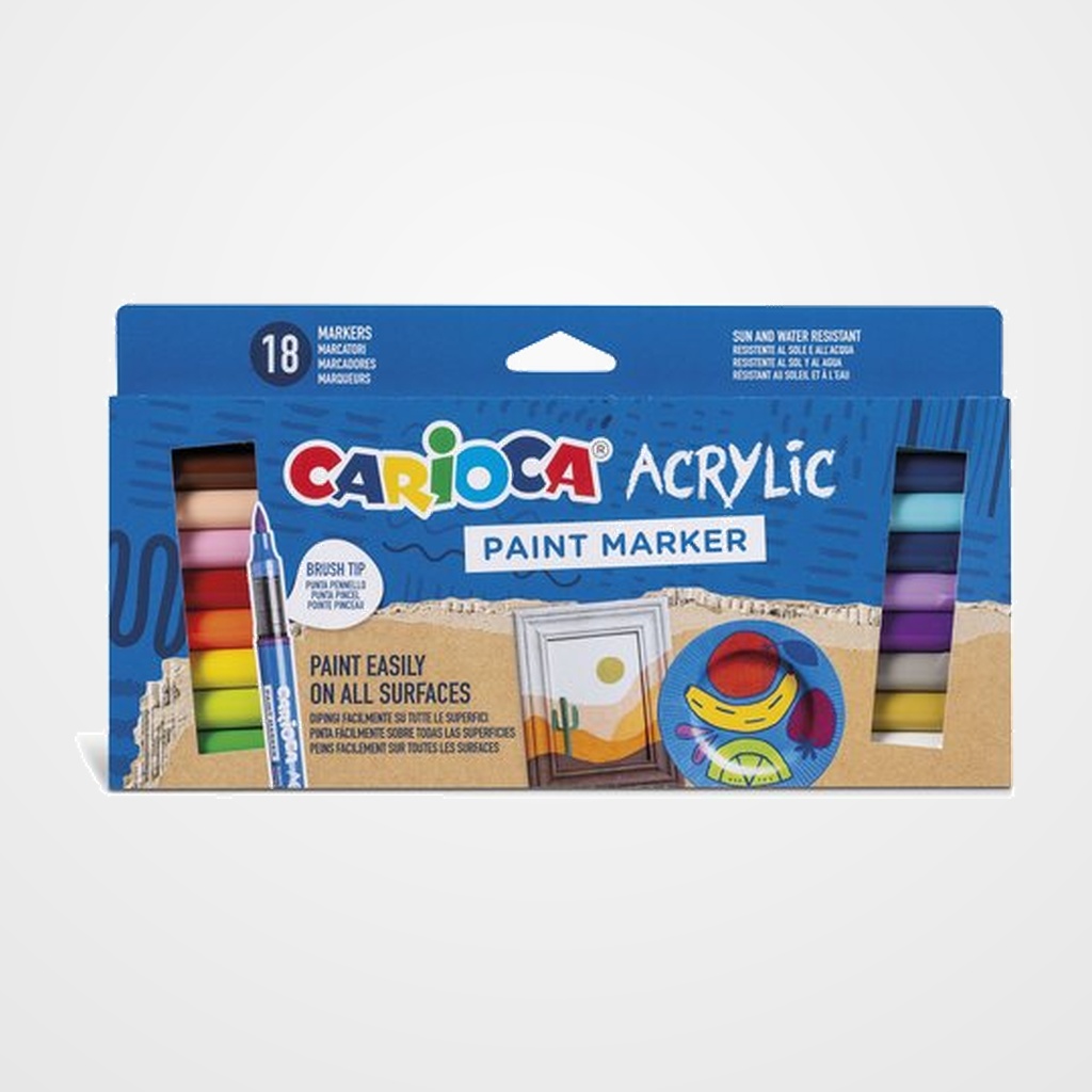 ROTULADOR ACRILICO CARIOCA PAINT MARKER PUNTA PINCEL CAJA de 18