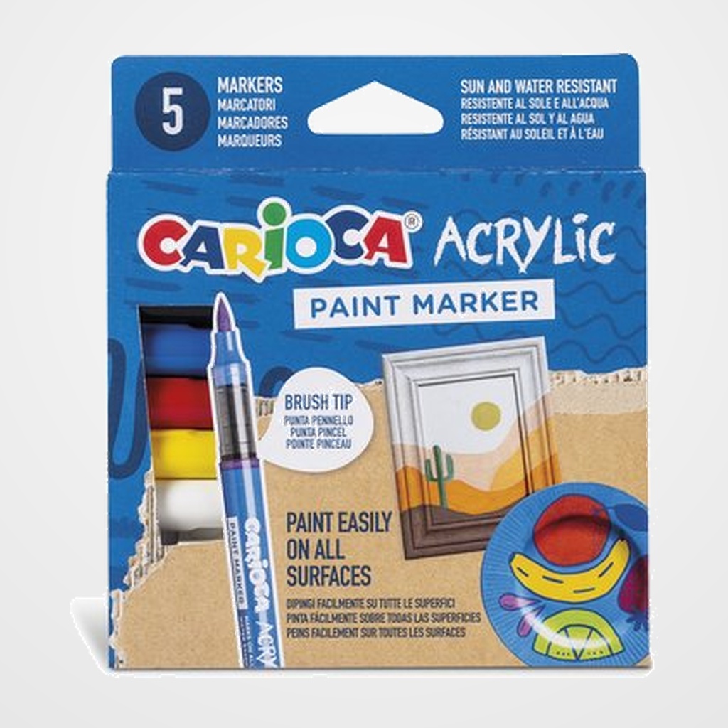 ROTULADOR ACRILICO CARIOCA PAINT MARKER PUNTA PINCEL CAJA de 5