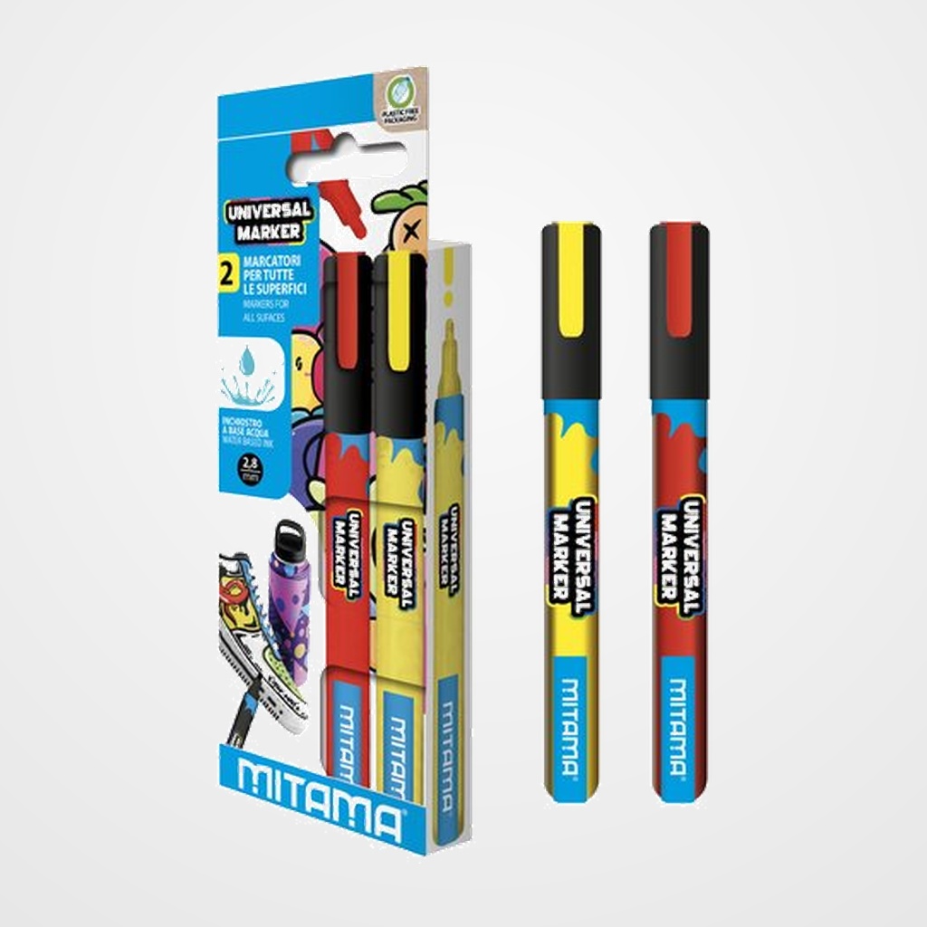 ROTULADOR ACRILICO MITAMA 2.5mm AMARILLO Y ROJO PACK de 2