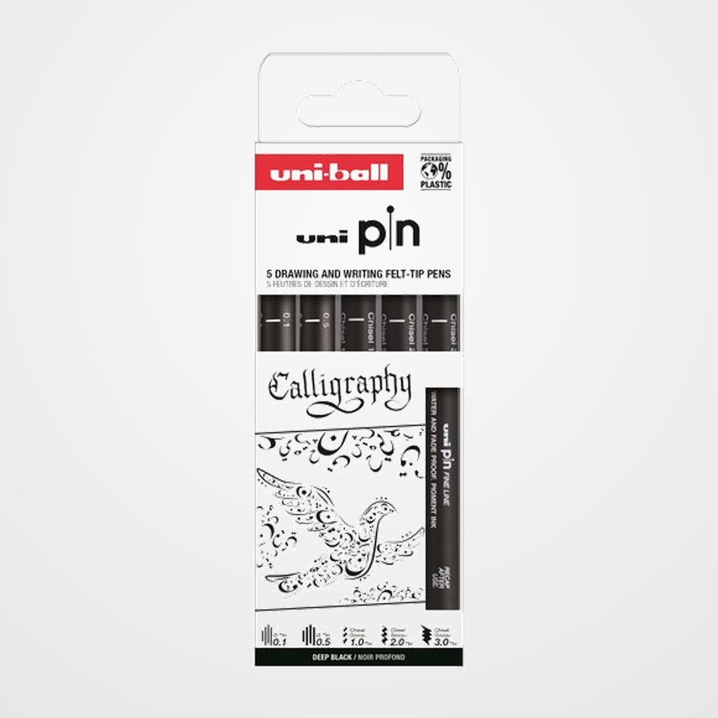 ROTULADOR CALIBRADO UNI-BALL PIN SET 5P CALIGRAFIA SURTIDO CAJA DE 5 (0.1, 0.5, Chisel 1, Chisel 2 y Chisel 3)