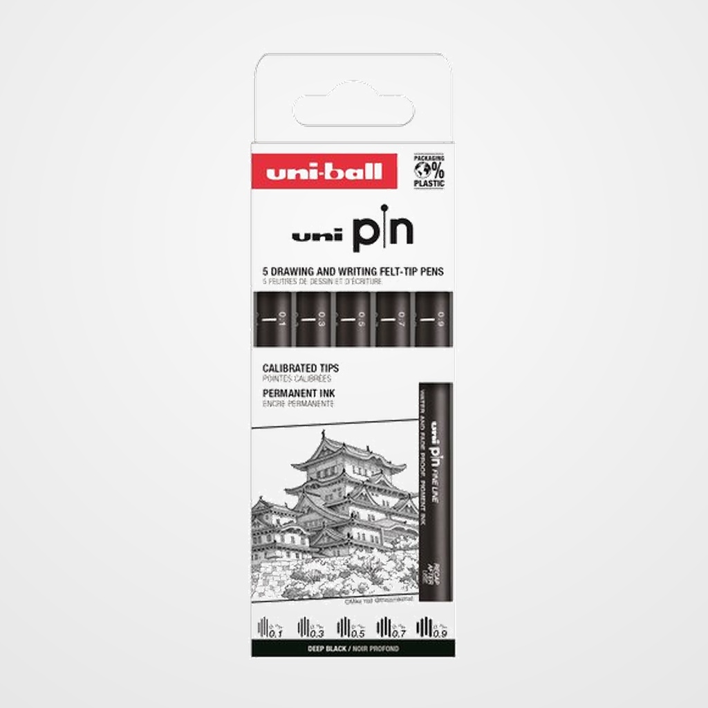 ROTULADOR CALIBRADO UNI-BALL PIN SET 5P CLASICO I SURTIDO CAJA DE 5 (0.1, 0.3, 0.5, 0.7 y 0.9)