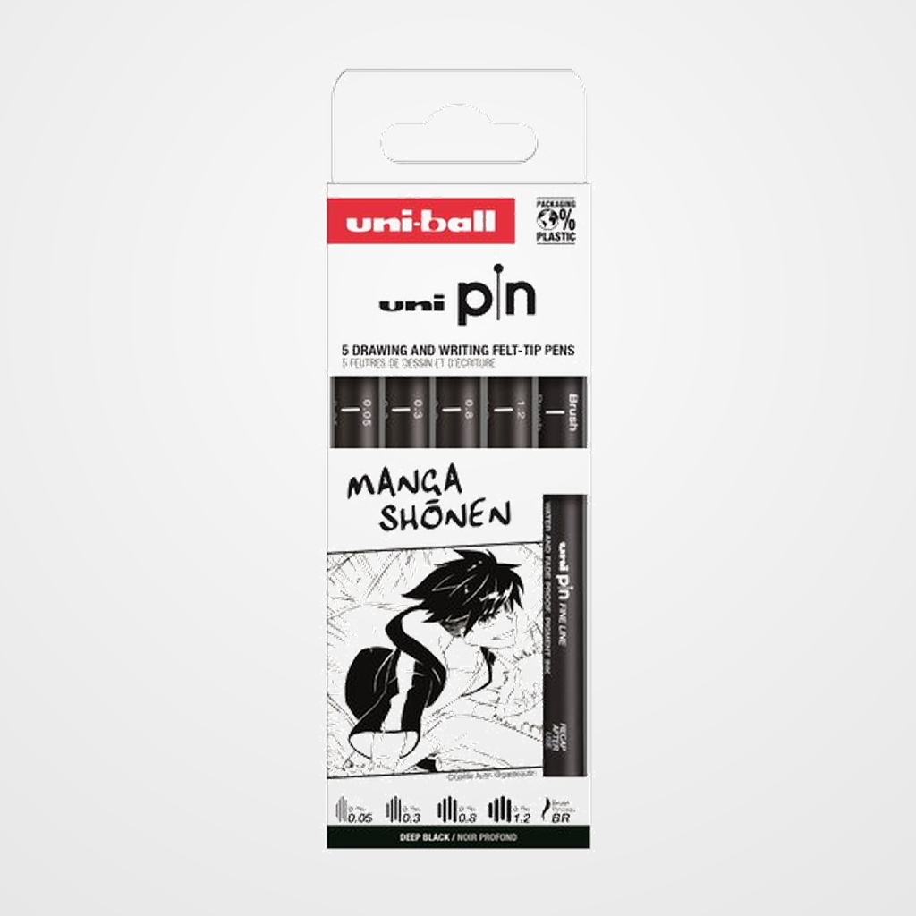 ROTULADOR CALIBRADO UNI-BALL PIN SET 5P MANGA SHONEN SURTIDO CAJA DE 5 (0.05, 0.3, 0.8, 1.2 y Brush negro)