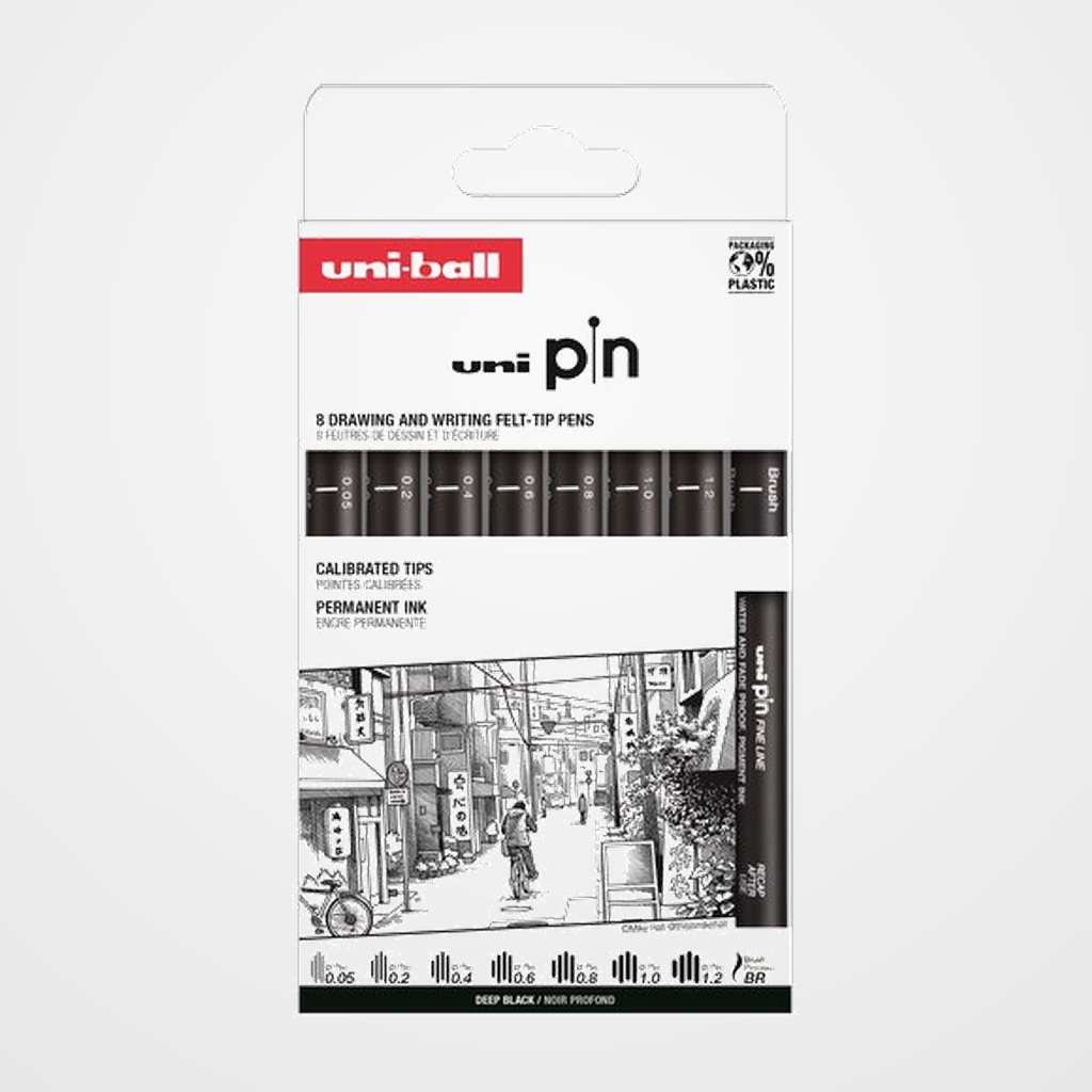 ROTULADOR CALIBRADO UNI-BALL PIN SET 8P CLASICO II SURTIDO CAJA DE 8 (0.05, 0.2, 0.4, 0.6, 0.8, 1.0, 1.2 y Brush)