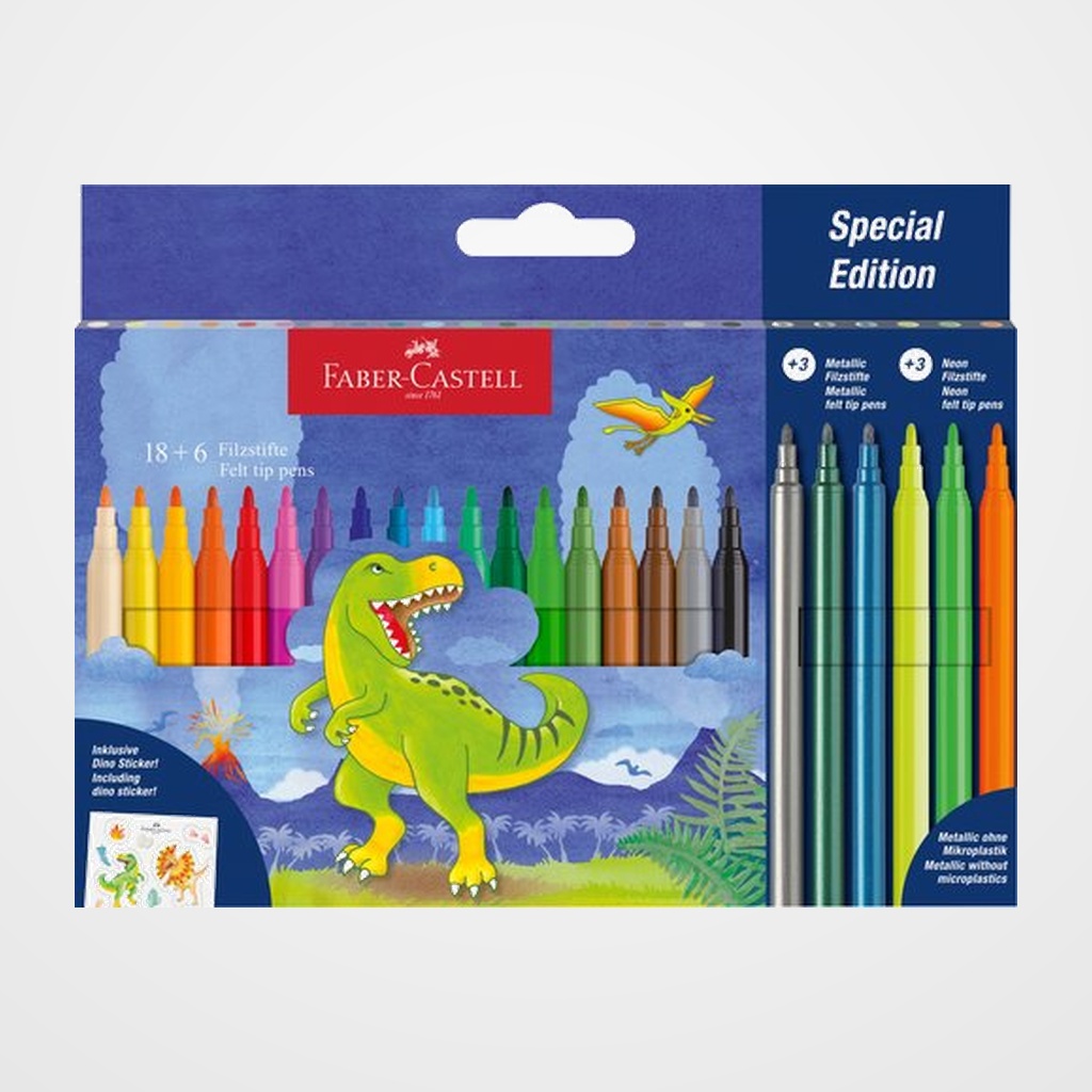 ROTULADOR FABER-CASTELL DINOSAURIOS ESTUCHE de 18+6