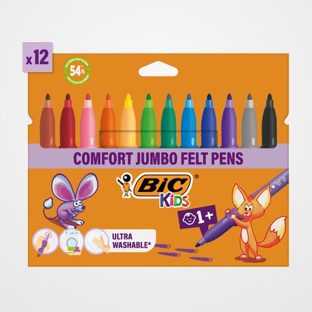 ROTULADOR FIBRA BIC KID CONFORT/COULEUR ESTUCHE de 12