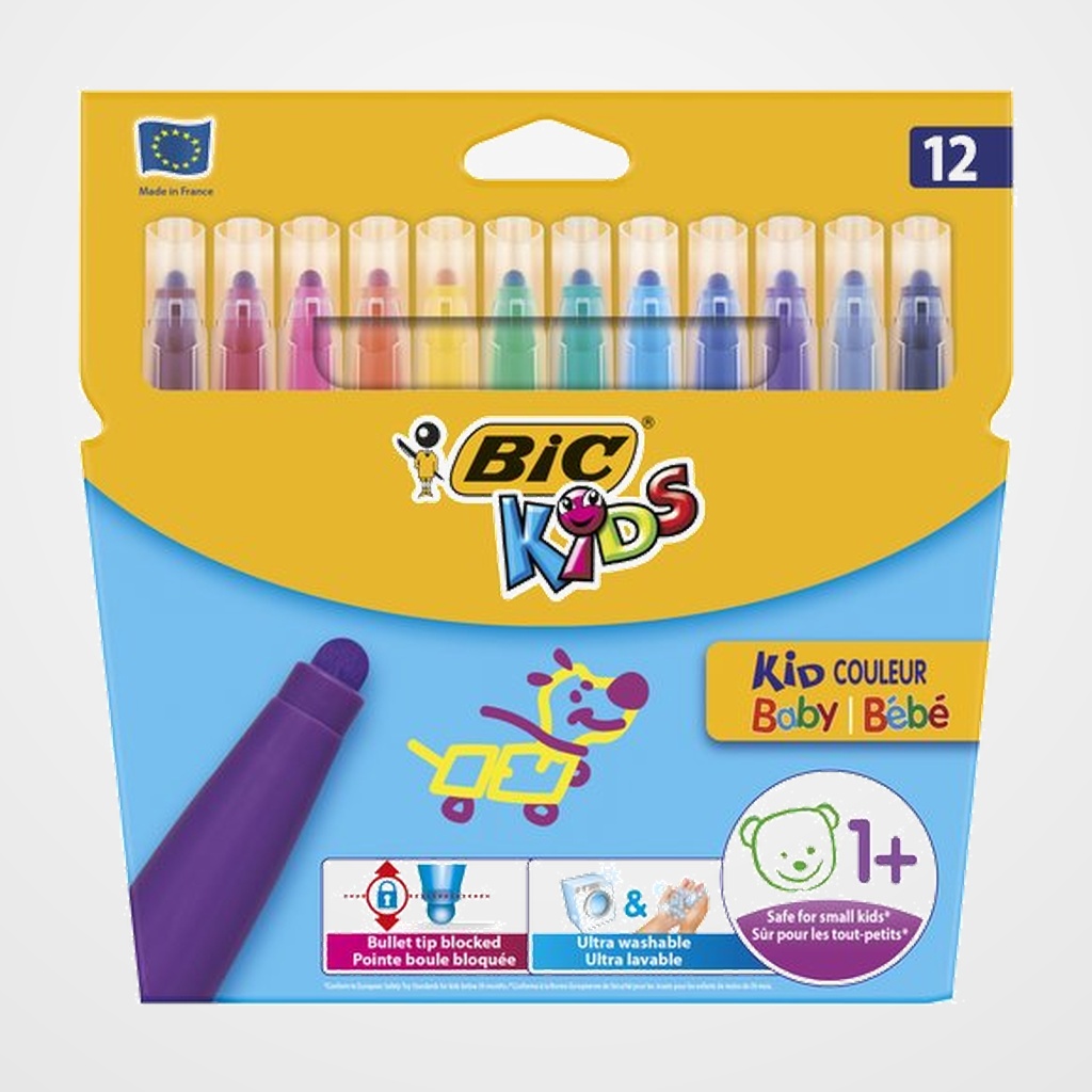 ROTULADOR FIBRA BIC KID COULEUR BABY CAJA de 12