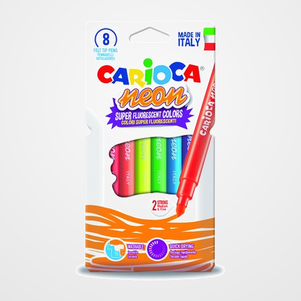 ROTULADOR FIBRA CARIOCA LAVABLE NEON CAJA de 8