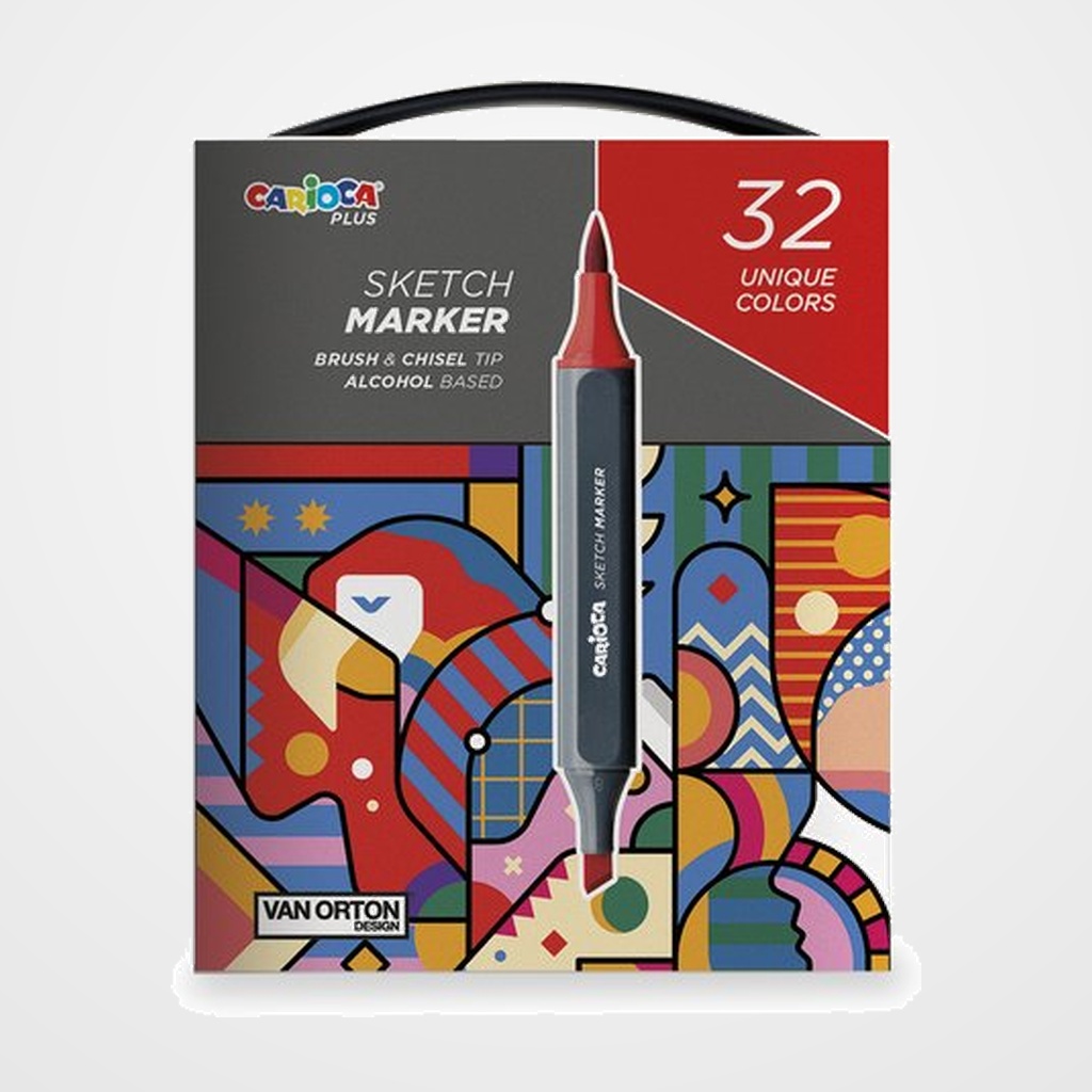 ROTULADOR FIBRA CARIOCA PLUS SKETCH MARKER DOBLE PUNTA CAJA de 32 COLORES SURTIDOS