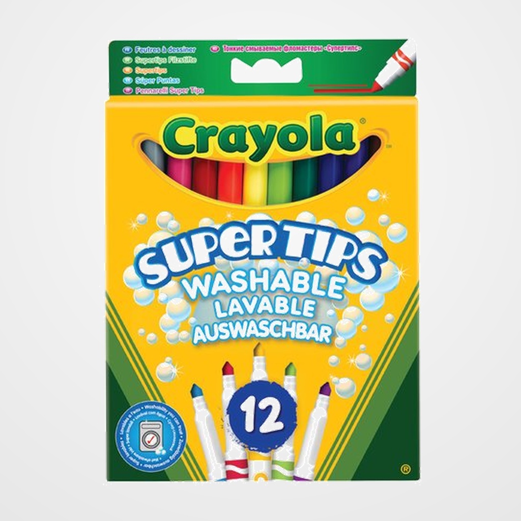 ROTULADOR FIBRA CRAYOLA LAVABLE SUPER PUNTA CAJA de 12