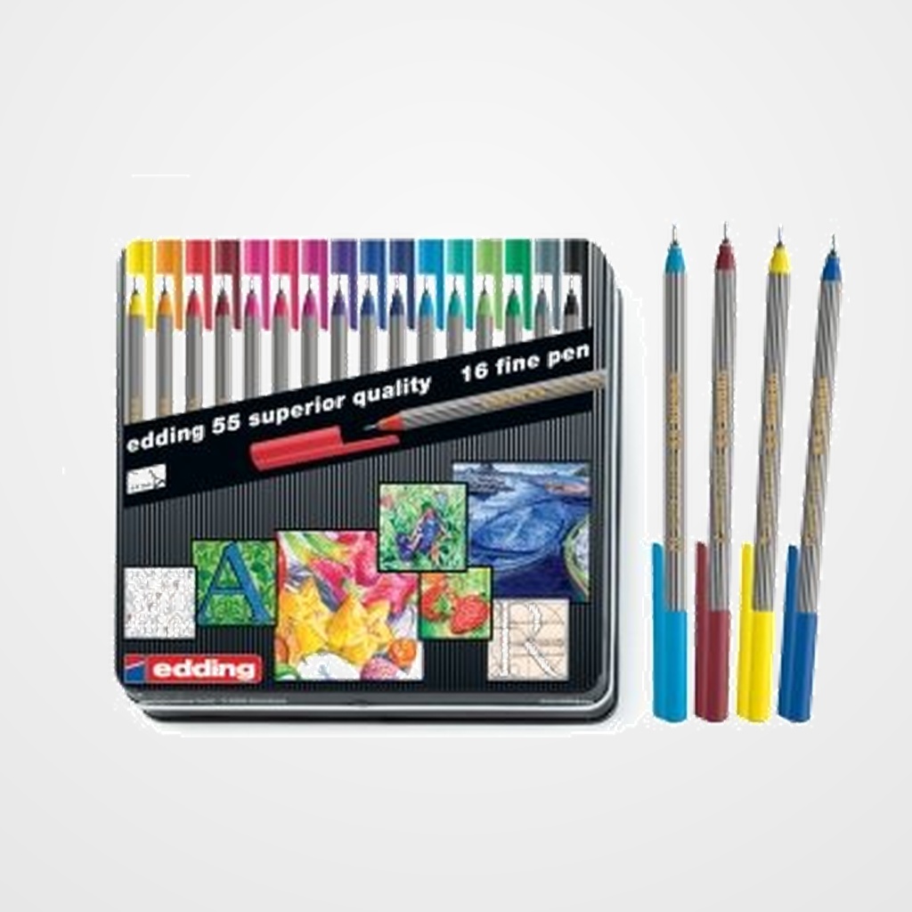 ROTULADOR FIBRA EDDING   55 FINELINER ESTUCHE de METAL de 16