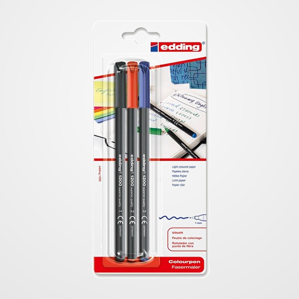 ROTULADOR FIBRA EDDING 1200  SURTIDO BLISTER de 3 (negro, azul y rojo)