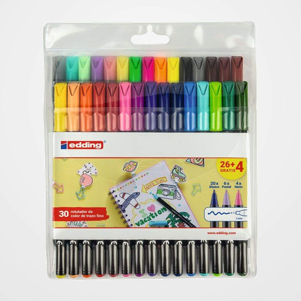 ROTULADOR FIBRA EDDING 1200 CLASICOS, NEON Y PASTEL PACK de 26+4