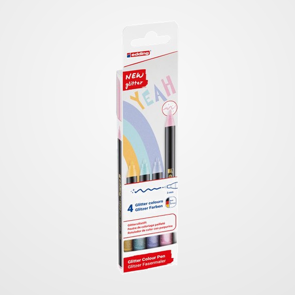ROTULADOR FIBRA EDDING 1200 GLITTER COLORES PASTEL ESTUCHE de 4
