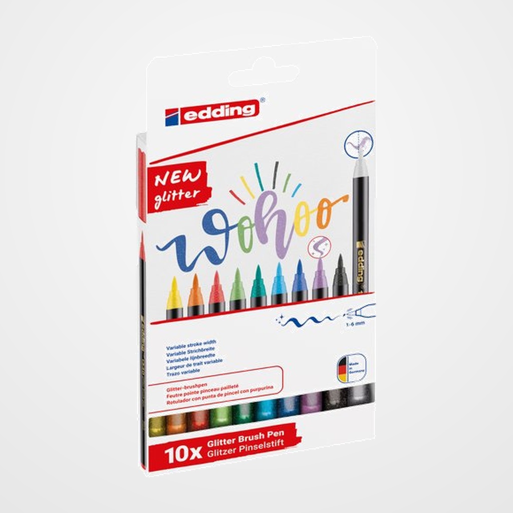 ROTULADOR FIBRA EDDING 1340 BRUSHPEN GLITTER SURTIDO ESTUCHE DE 10