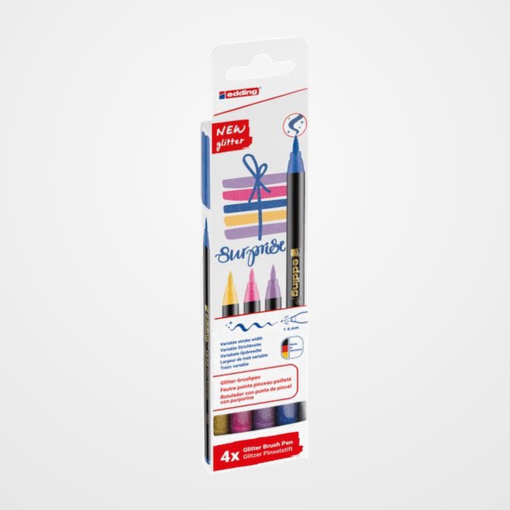 ROTULADOR FIBRA EDDING 1340 BRUSHPEN GLITTER SURTIDO ESTUCHE DE 4