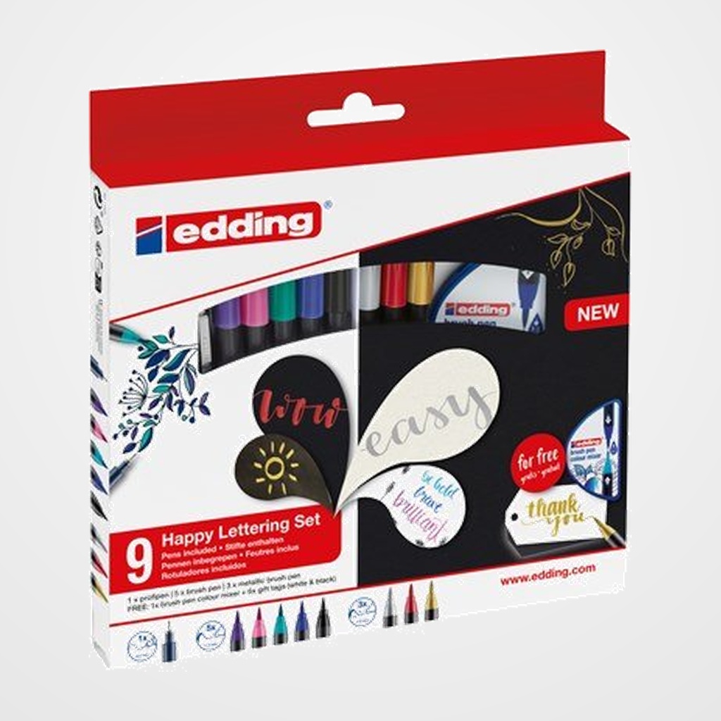 ROTULADOR FIBRA EDDING 1340 BRUSHPEN HAPPY LETTERING SET 9+2S
