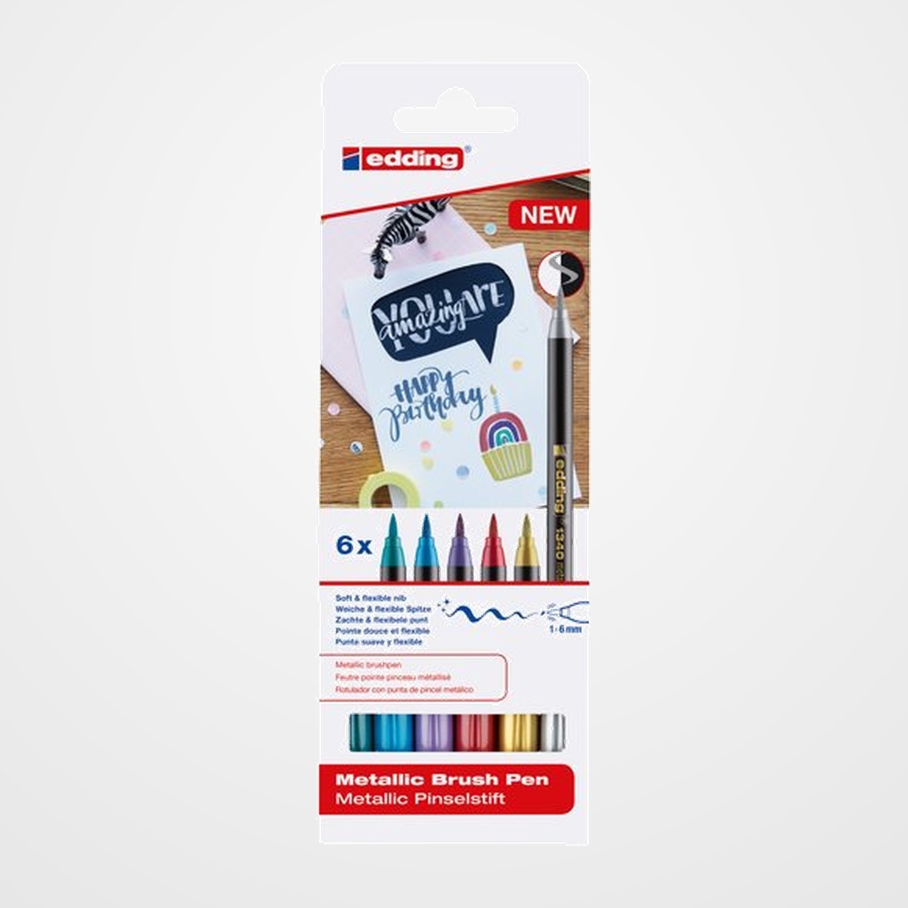 ROTULADOR FIBRA EDDING 1340 BRUSHPEN METALICOS SURTIDOS PACK DE 6