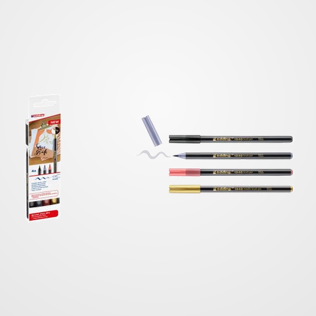ROTULADOR FIBRA EDDING 1340 BRUSHPEN PACK 4 MIXTO