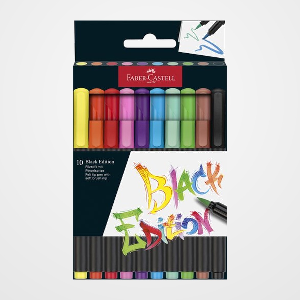 ROTULADOR FIBRA FABER-CASTELL BLACK EDITION PINCEL CAJA DE 10