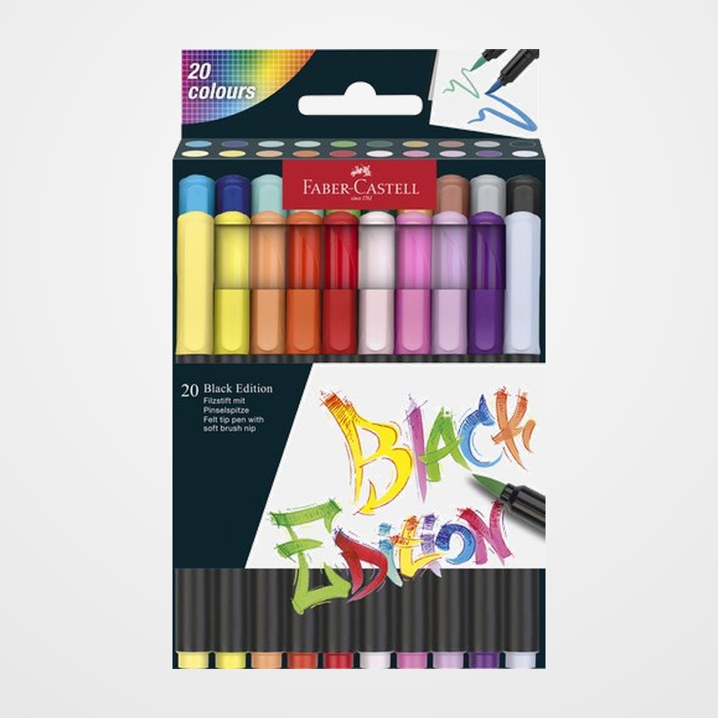 [10204972] ROTULADOR FIBRA FABER-CASTELL BLACK EDITION PINCEL CAJA DE 20