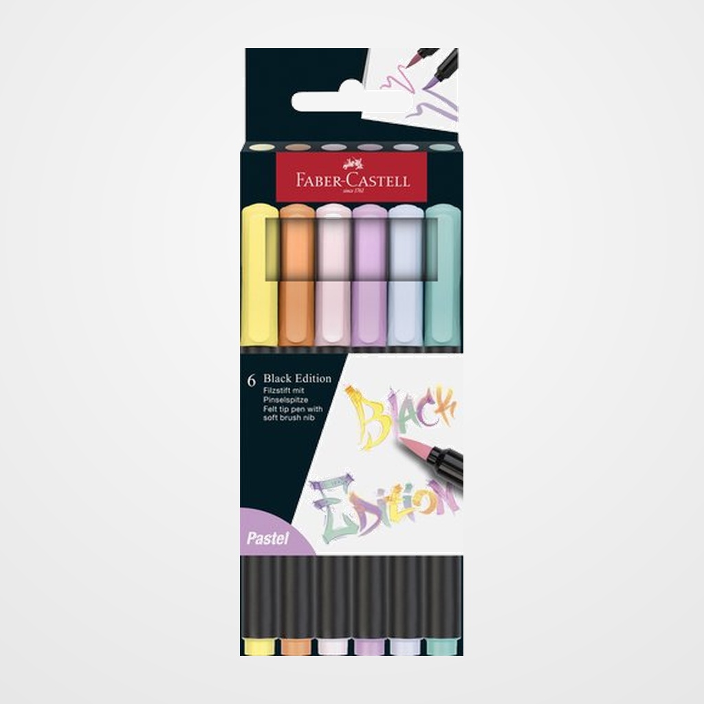 ROTULADOR FIBRA FABER-CASTELL BLACK EDITION PINCEL CAJA DE 6 PASTEL