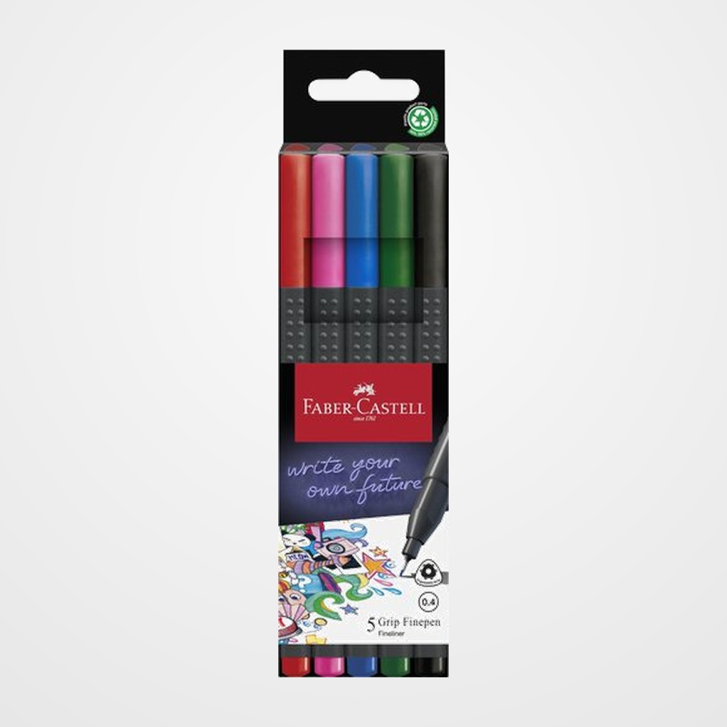 ROTULADOR FIBRA FABER-CASTELL GRIP FINEPEN 1516 PACK de 5 COLORES BASICOS