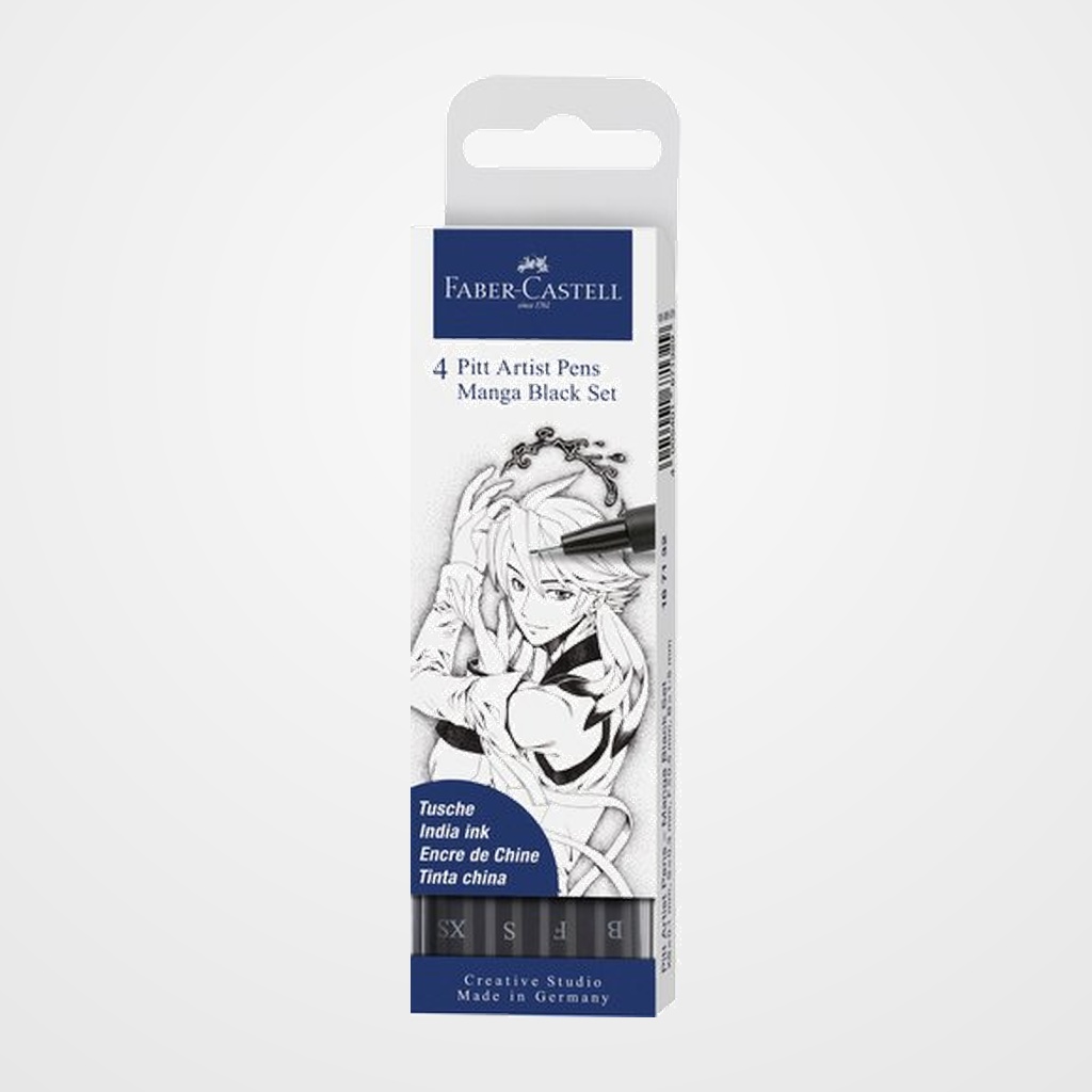 [10203089] ROTULADOR FIBRA FABER-CASTELL PITT MANGA ESTUCHE DE 4 (TONOS NEGROS XS, S, F y B)