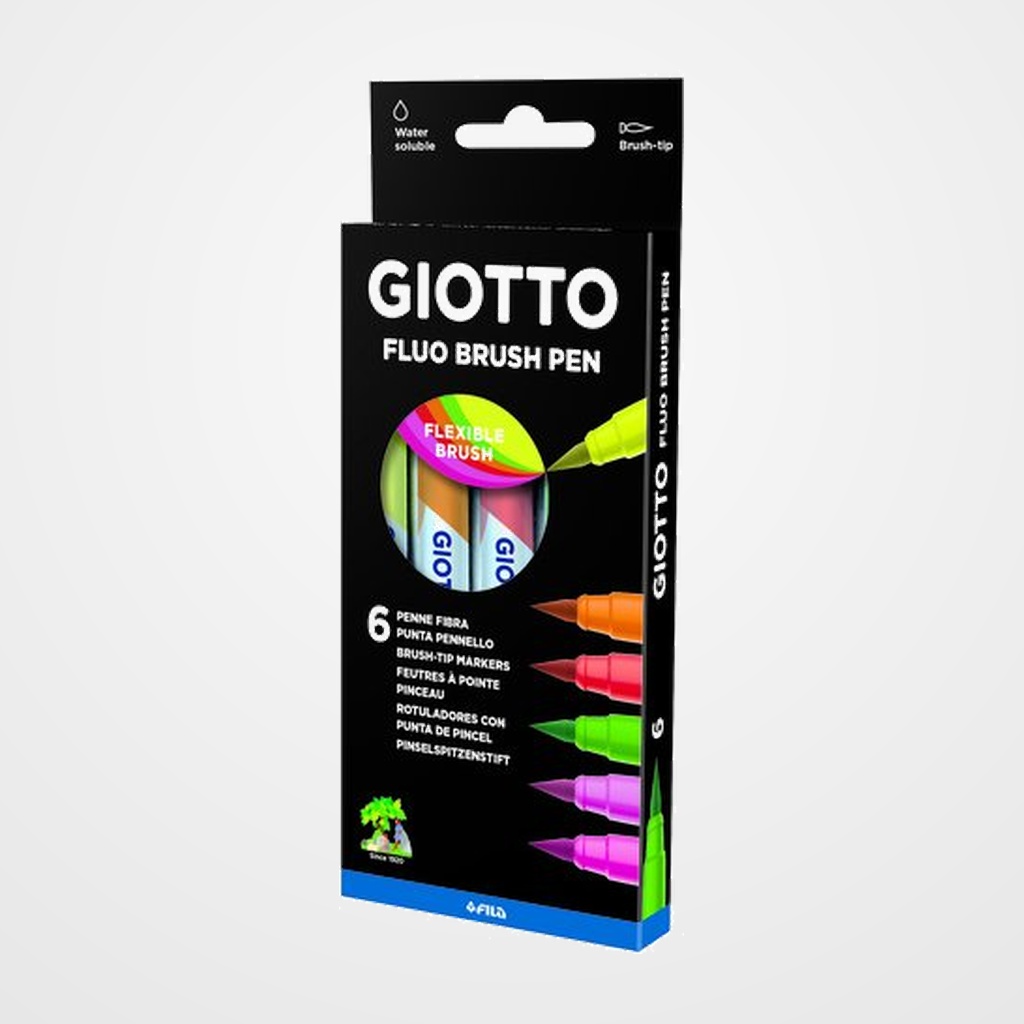 ROTULADOR FIBRA GIOTTO TURBO SOFT FLUOR BRUSH ESTUCHE DE 6