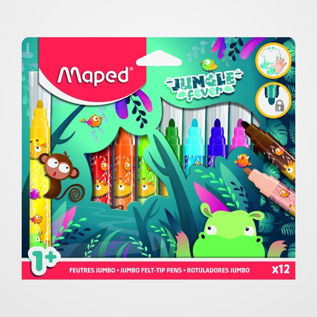 ROTULADOR FIBRA MAPED JUNGLE FEVER JUMBO ESTUCHE de 12