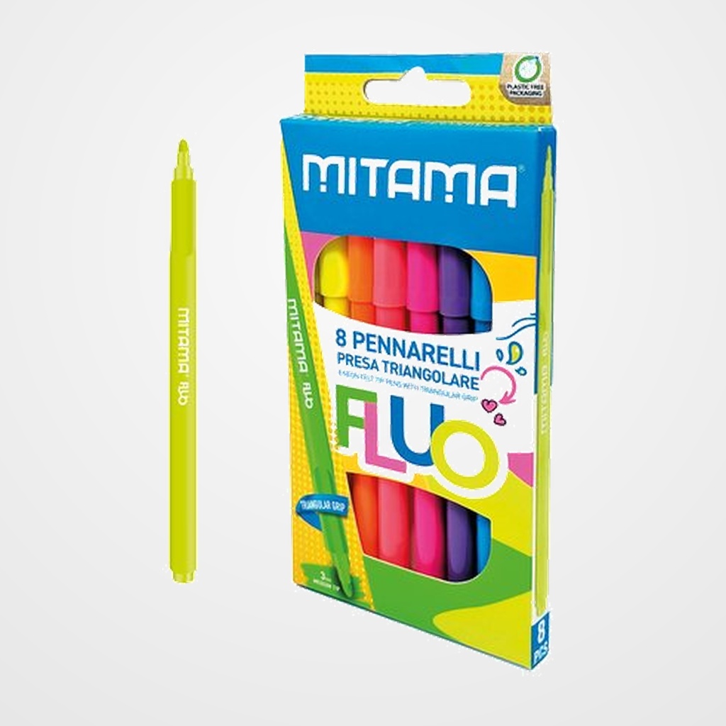 ROTULADOR FIBRA MITAMA SUPER FLUO 3mm CAJA de 8