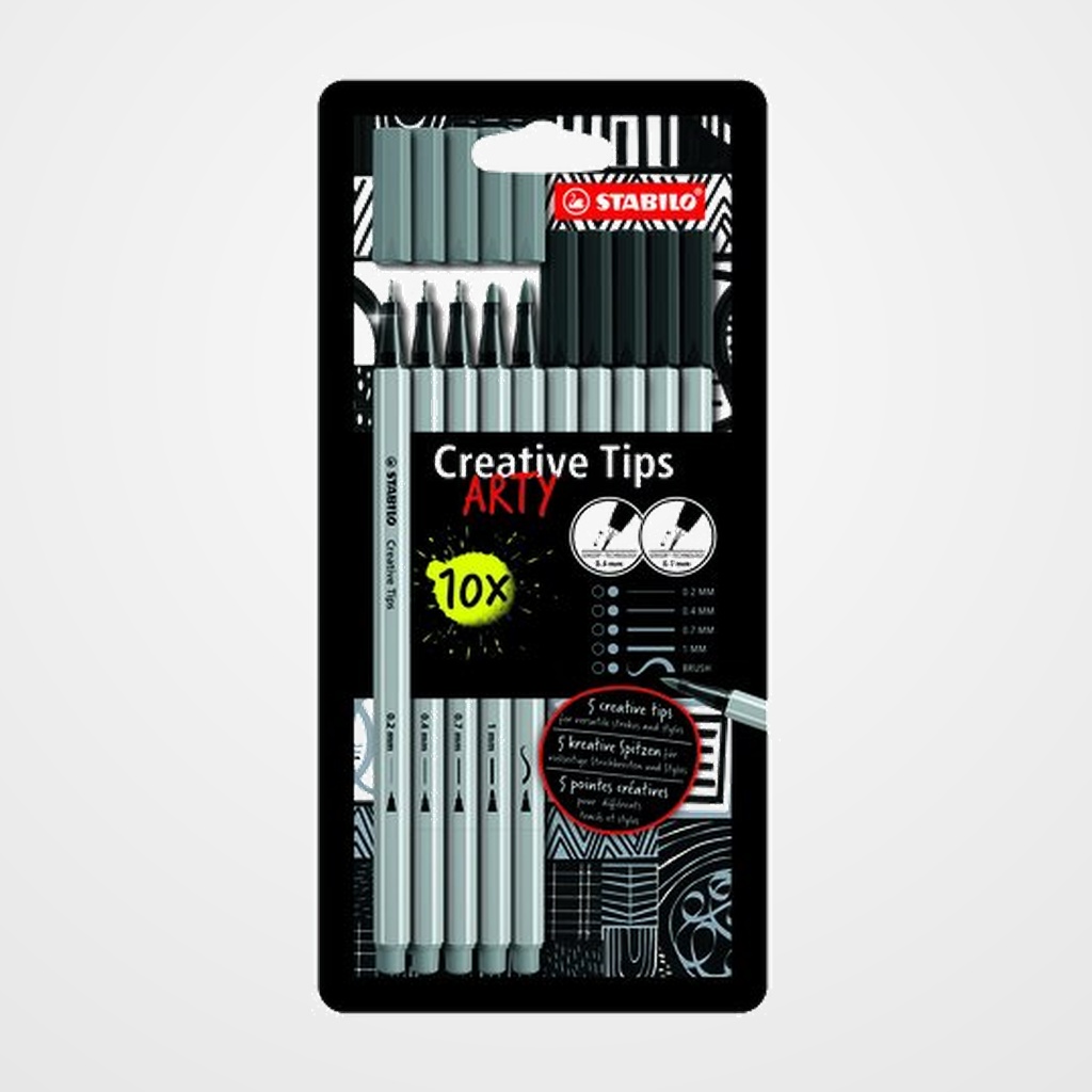 ROTULADOR FIBRA STABILO CREATIVE TIPS ARTY LINE CAJA CARTON de 10