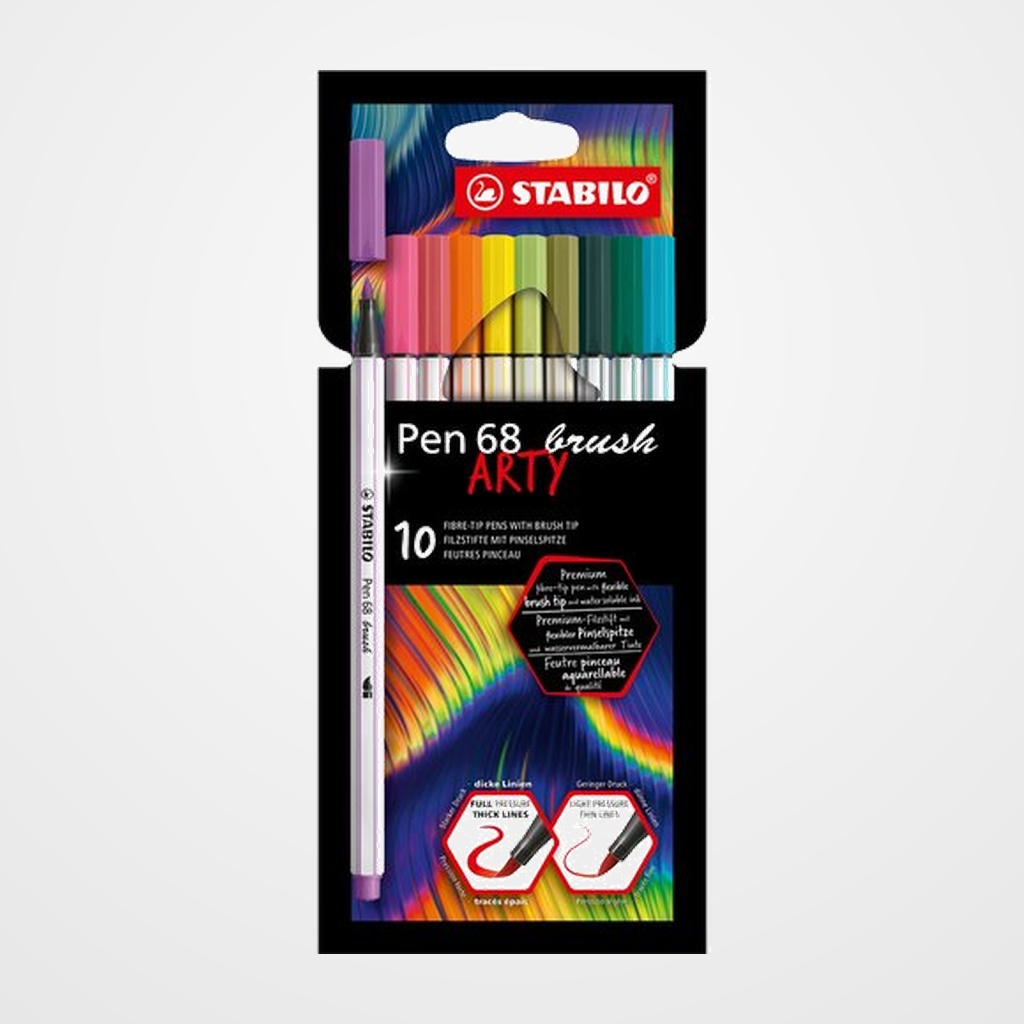 ROTULADOR FIBRA STABILO PEN BRUSH ARTY LINE PUNTA PINCEL CAJA CARTON de 10