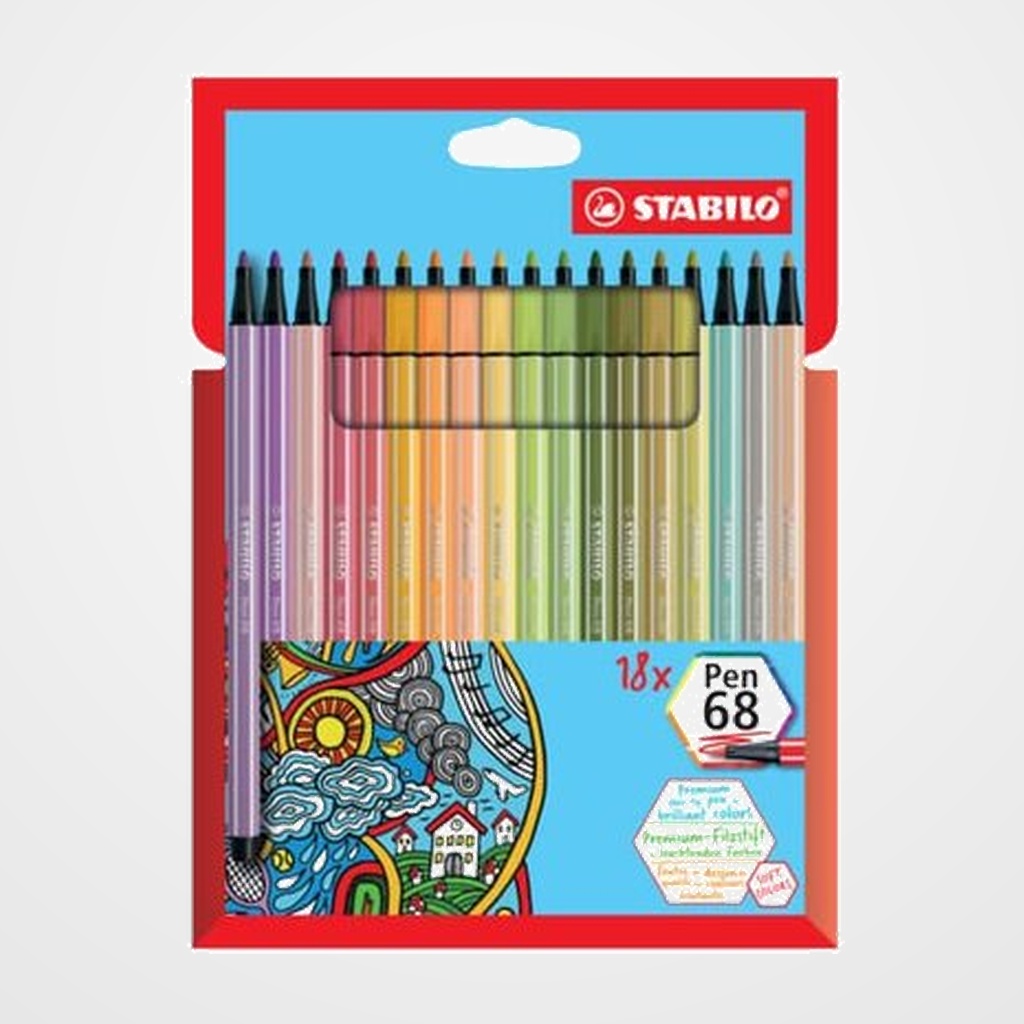 ROTULADOR FIBRA STABILO PEN 68 CAJA CARTON de 18