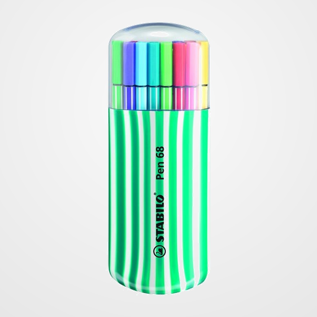 ROTULADOR FIBRA STABILO PEN 68 ESTUCHE de 20 ZEBRUI TURQUESA/BLANCO