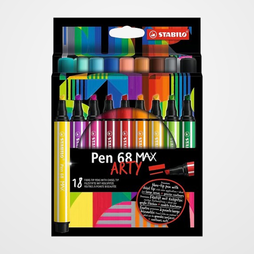 ROTULADOR FIBRA STABILO PEN 68 MAX ARTY LINE CAJA CARTON de 18