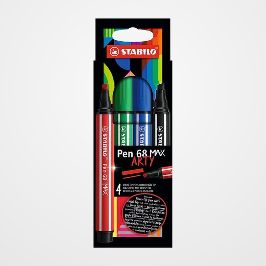 ROTULADOR FIBRA STABILO PEN 68 MAX ARTY LINE CAJA CARTON de 4