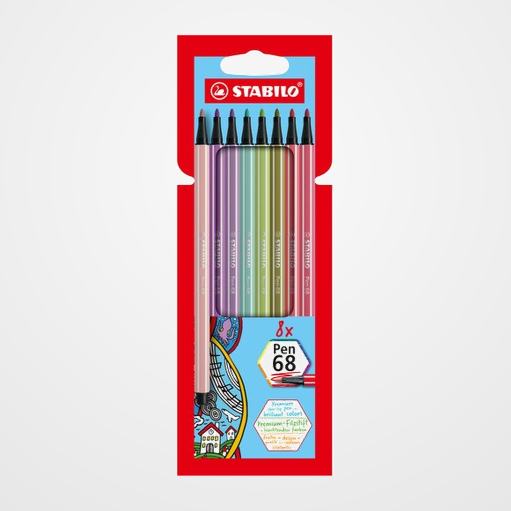 ROTULADOR FIBRA STABILO PEN 68 NUEVOS COLORES ESTUCHE DE CARTON 8 UNIDADES