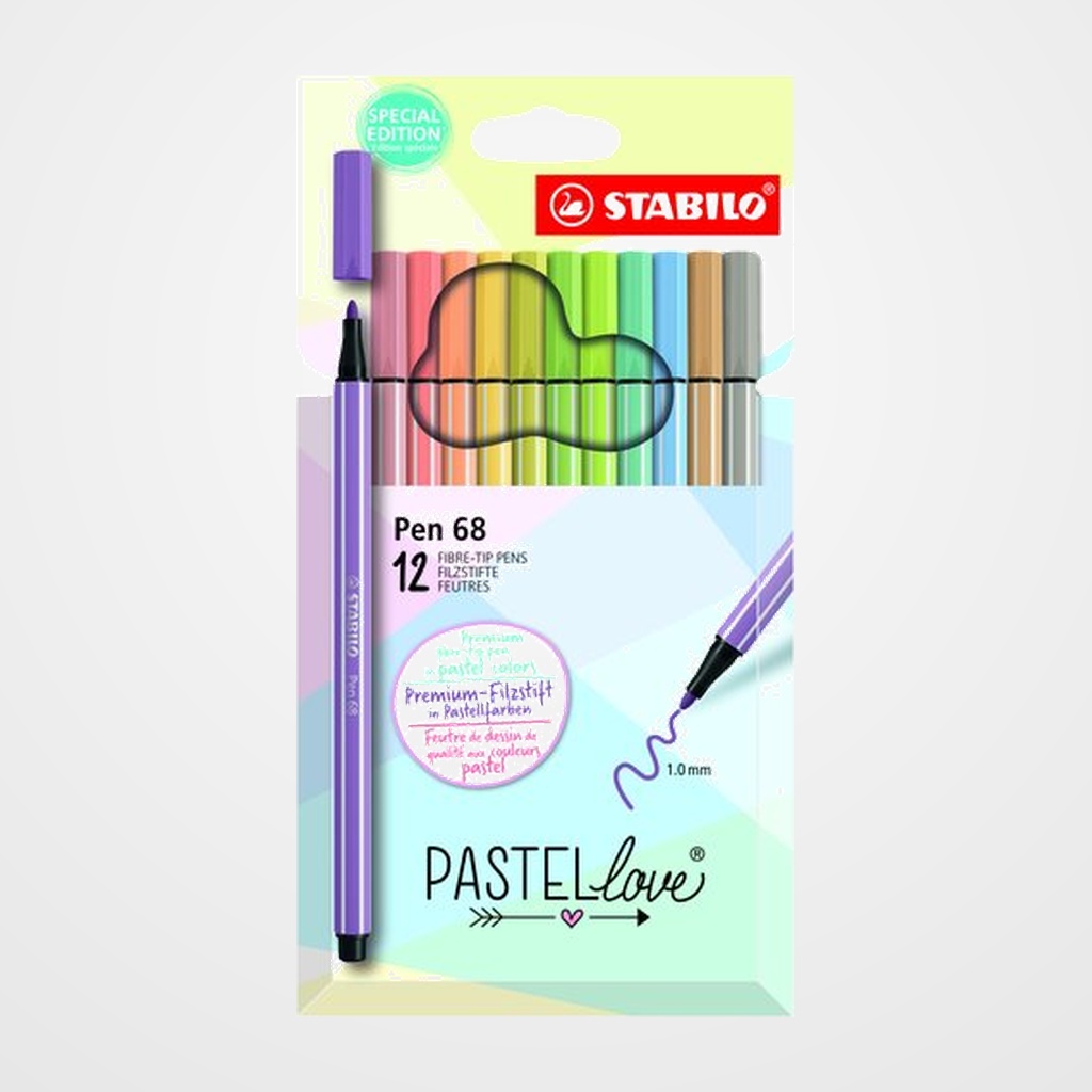 ROTULADOR FIBRA STABILO PEN 68 PASTEL LOVE ESTUCHE de CARTON de 12