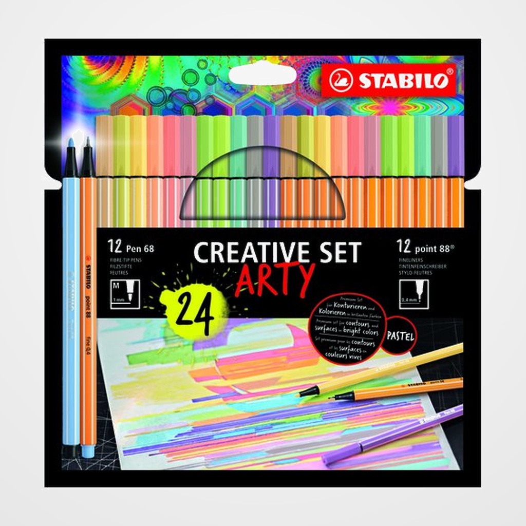 ROTULADOR FIBRA STABILO PEN 68/POINT 88 ARTY LINE ESTUCHE DE 24 12x PEN 68 12x POINT 88