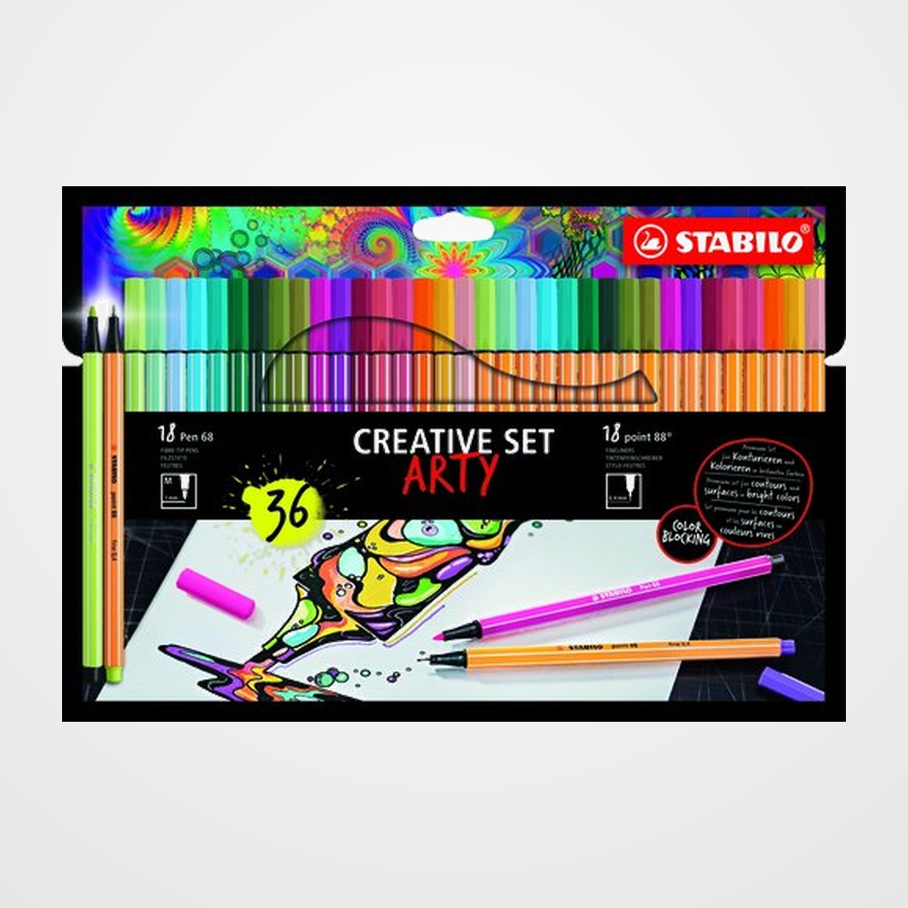 ROTULADOR FIBRA STABILO PEN 68/POINT 88 ARTY LINE ESTUCHE DE 36 18x PEN 68 18x POINT 88